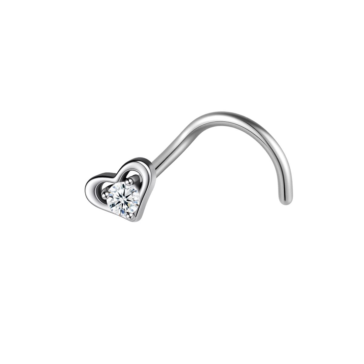 Neuspiercing in chirurgisch staal hart met een witte kristal
