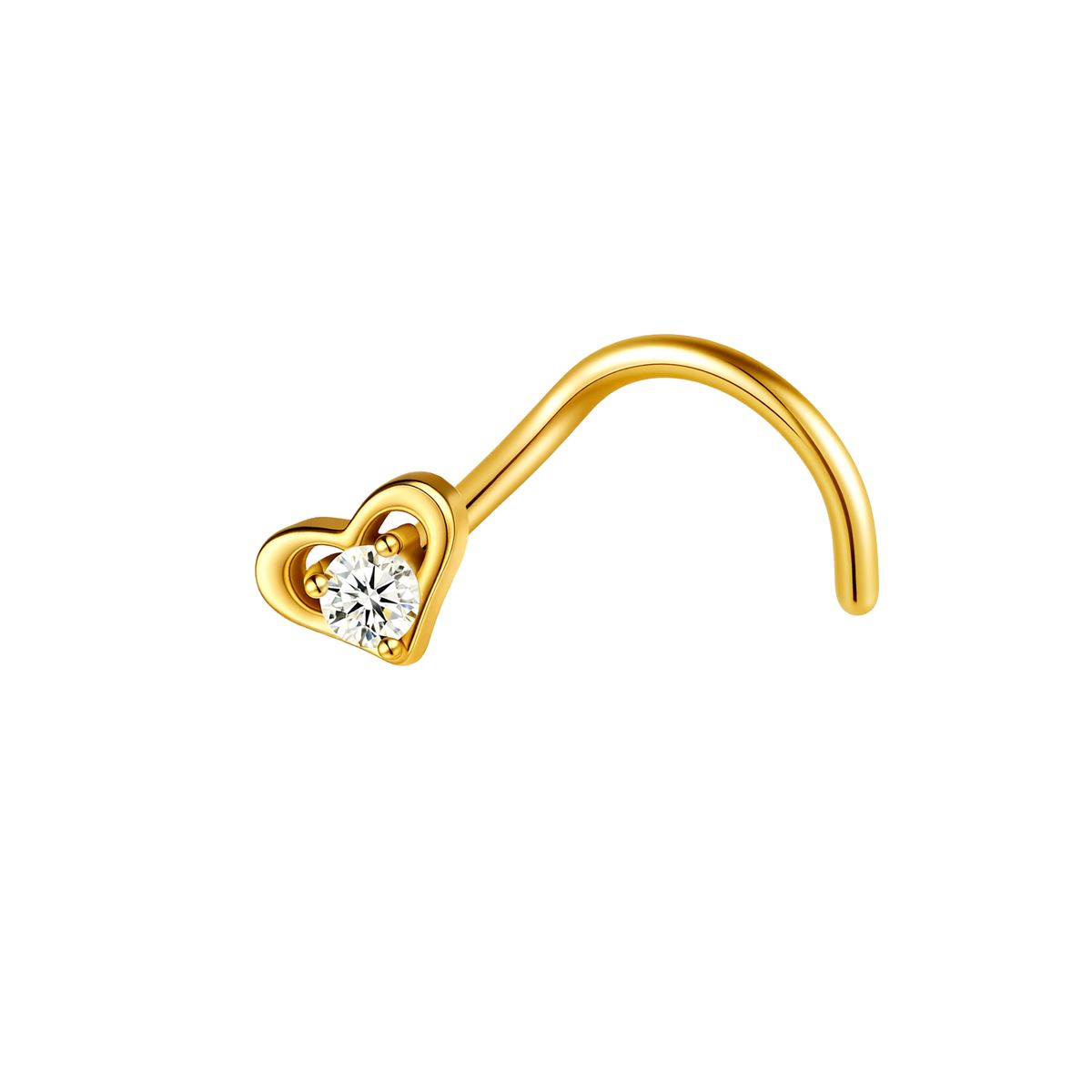 Neuspiercing in goud chirurgisch staal hart met een witte kristal