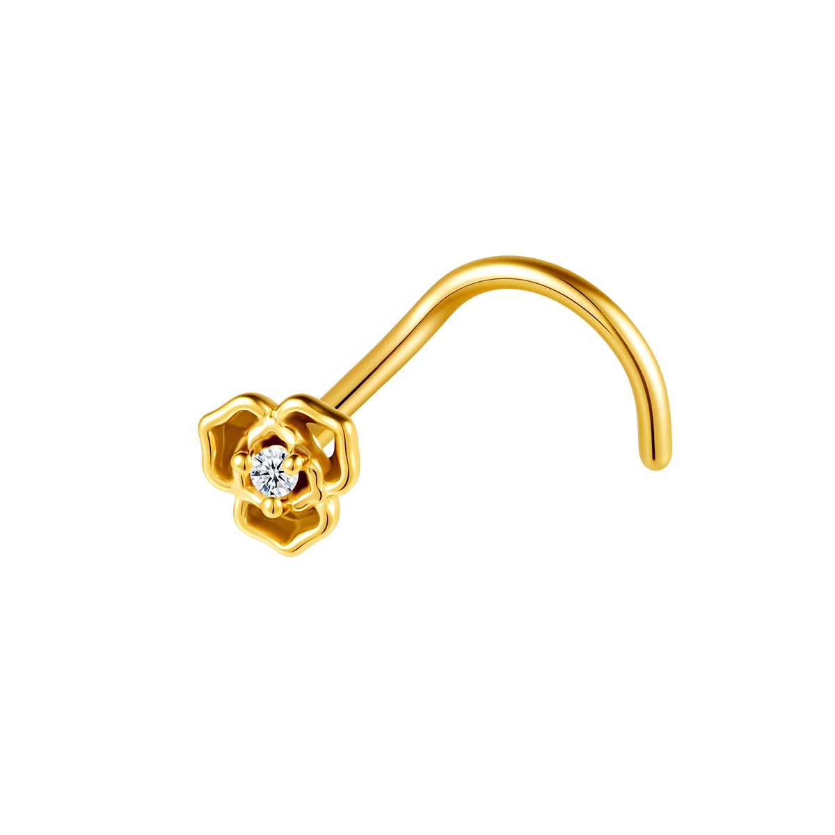 Neuspiercing in goud chirurgisch staal bloem motief met een kristal