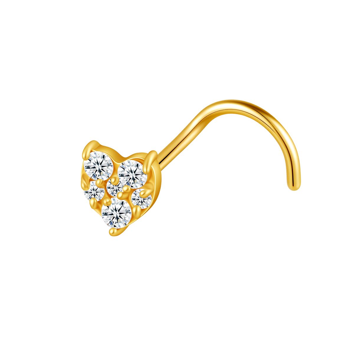 Nose piercing in gold surgical steel heart covered with white crystals