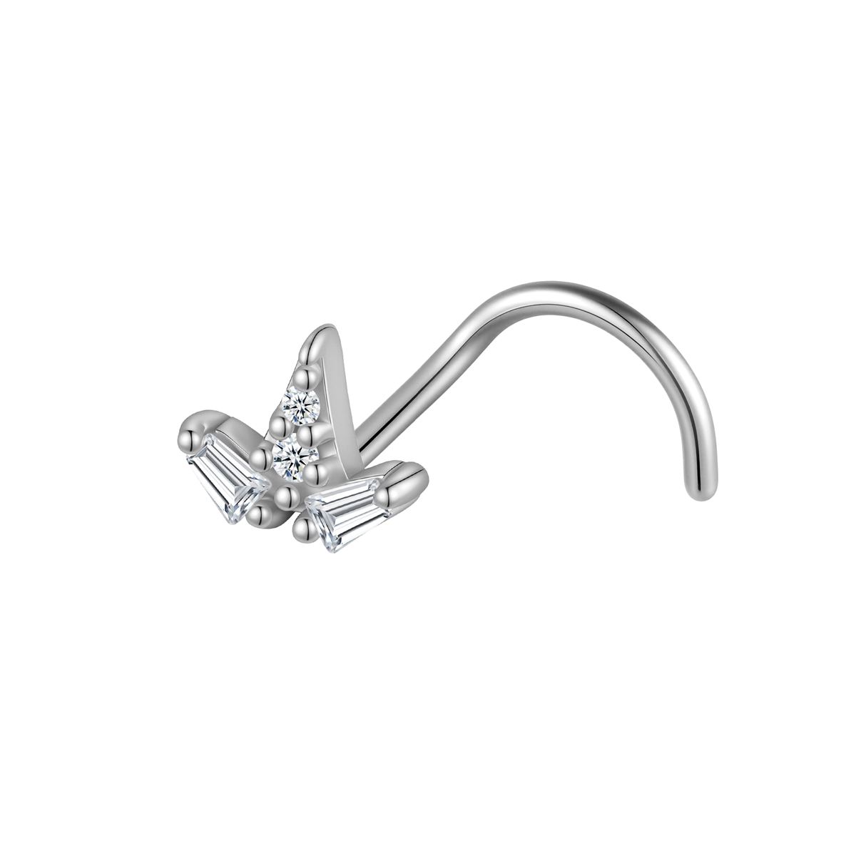 Nose piercing in surgical steel triangle with white crystals