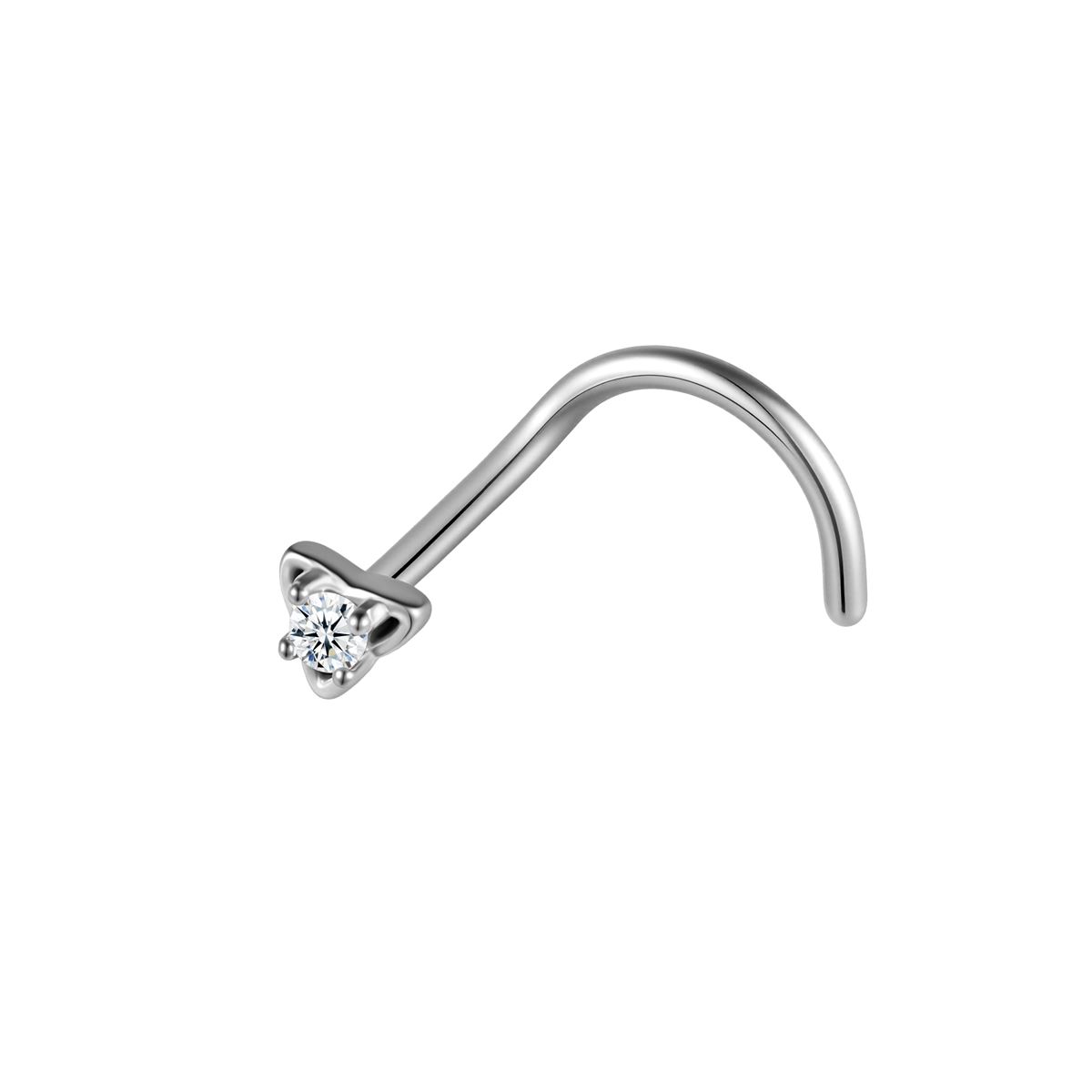 Nose piercing in surgical steel triangle with a white crystal