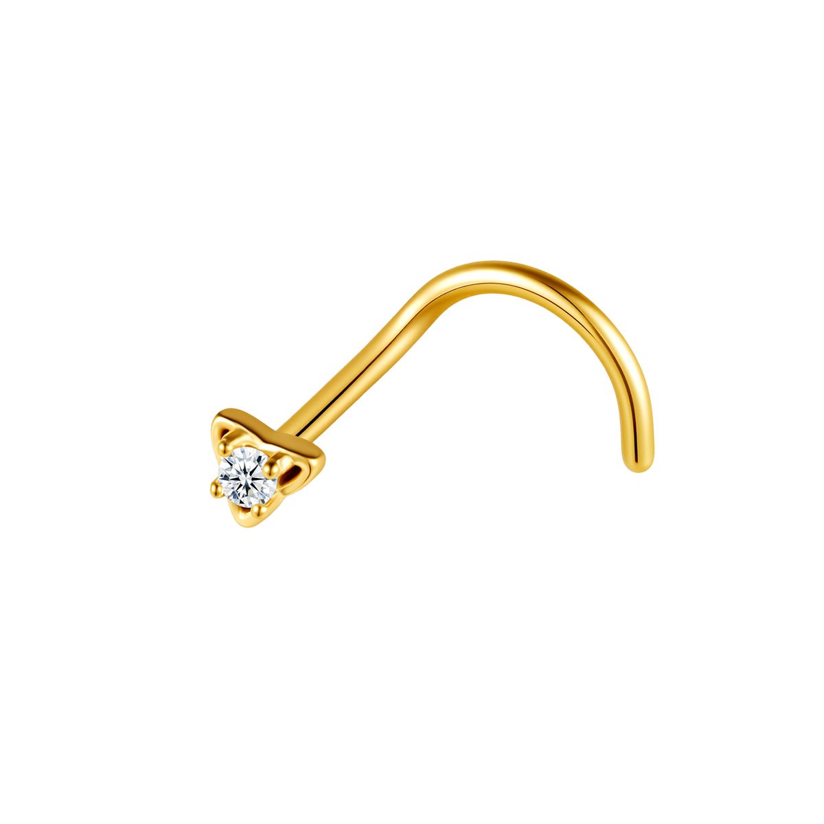 Nose piercing in gold surgical steel triangle with a white crystal