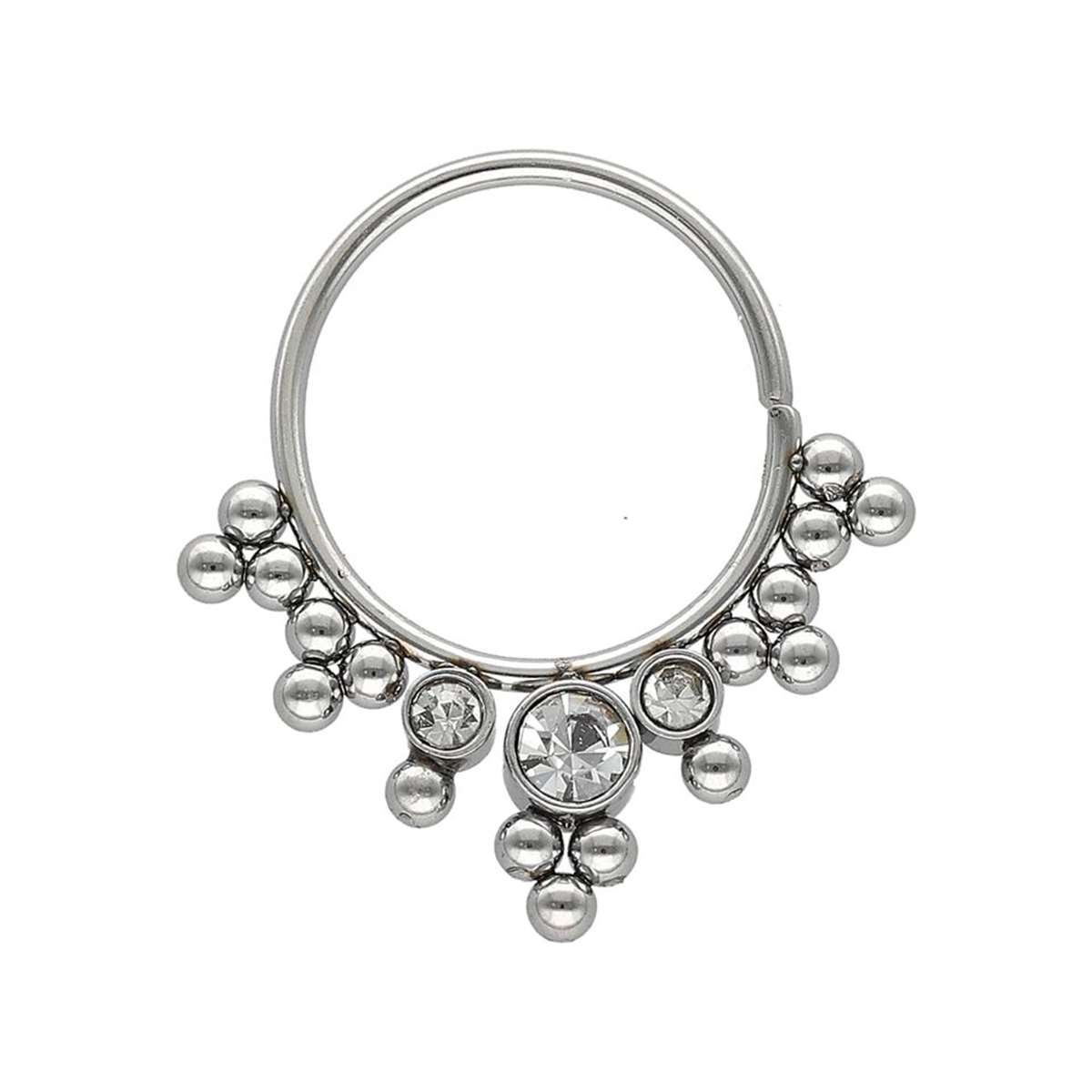 Continuous ring in chirurgical steel, pliable with 3 white crystals and ...