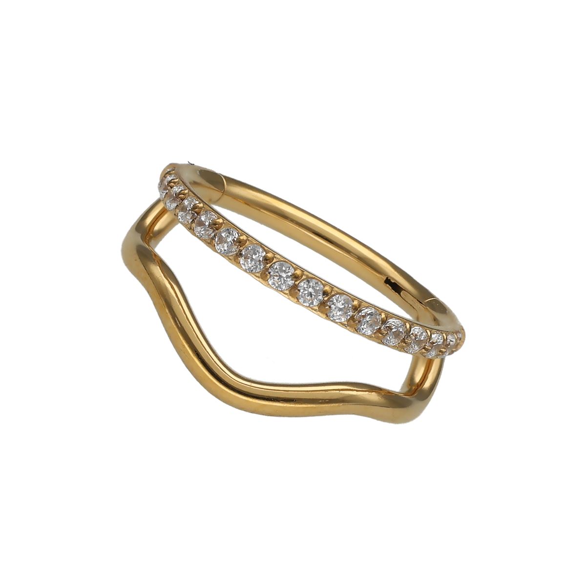 Segmentring/clicker in goud chirurgisch staal dubbele rij waarvan 1 bedekt met kristallen