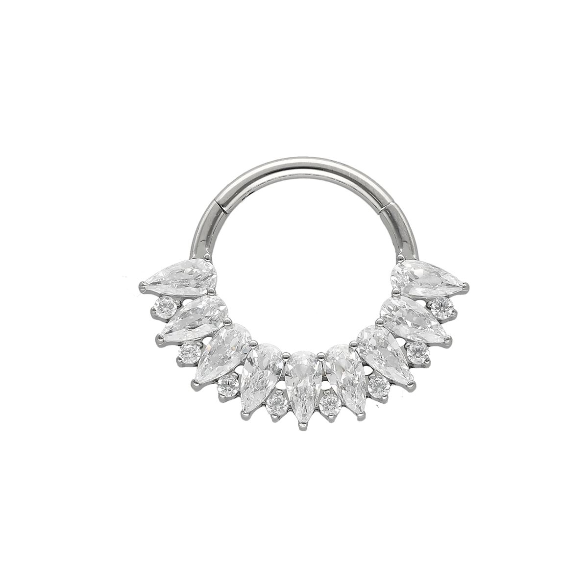 Segmentring/clicker in chirurgisch staal motief bedekt met verschillende kristallen