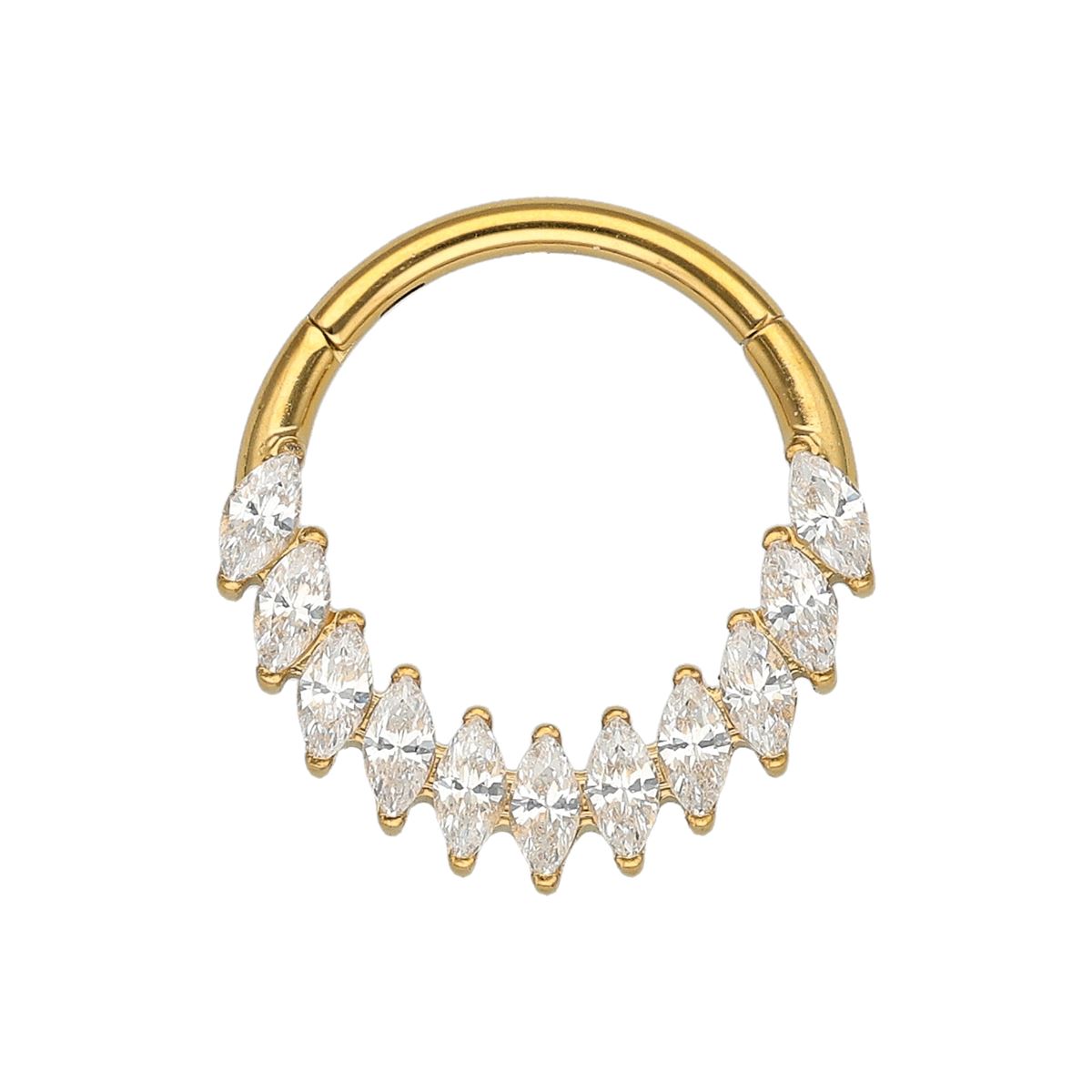 Chirurgenstahl Segmentring/Clicker-goldfarbig mit 11 weißen Kristallen
