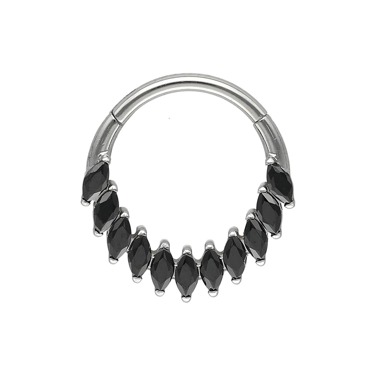 Chirurgenstahl Segmentring/Clicker mit 11 schwarzen Kristallen