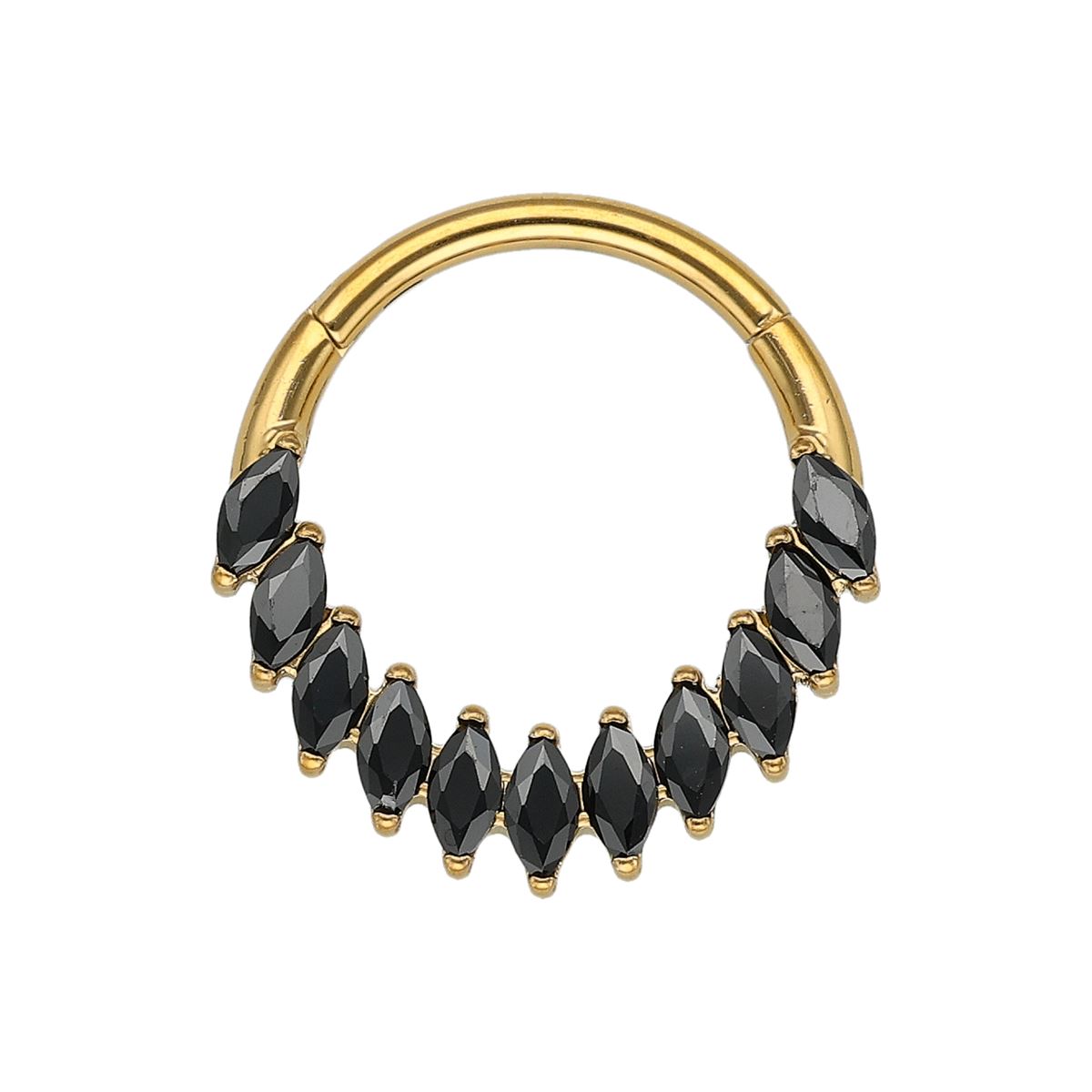Chirurgenstahl Segmentring/Clicker-goldfarbig mit 11 schwarzen Kristallen