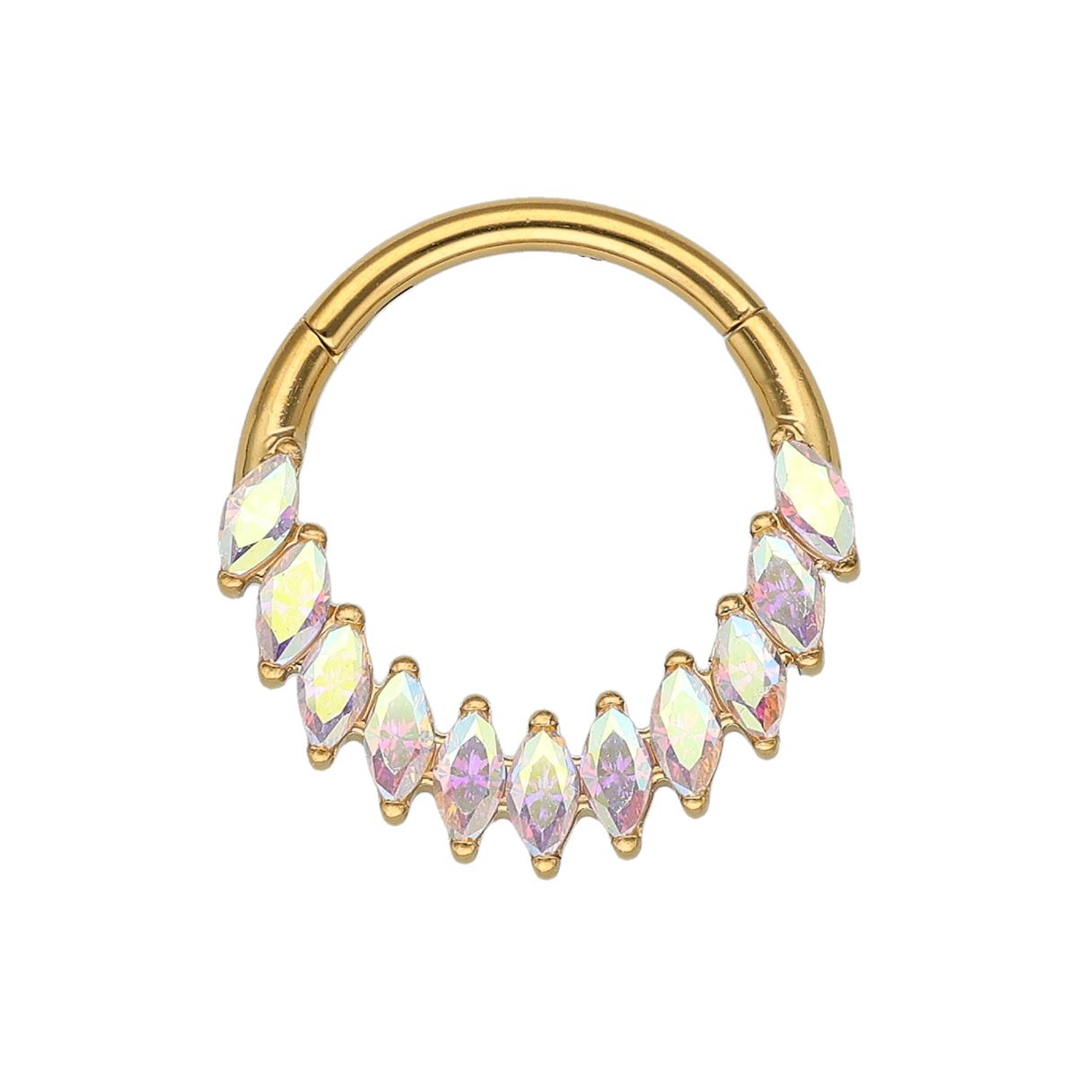 Chirurgenstahl Segmentring/Clicker-goldfarbig mit 11 Farbe der Aurora Borealis Kristallen