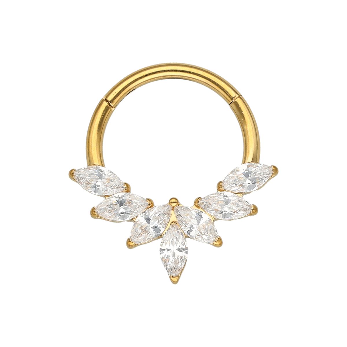 Chirurgenstahl Segmentring/Clicker-goldfarbig mit 7 weißen Kristallen