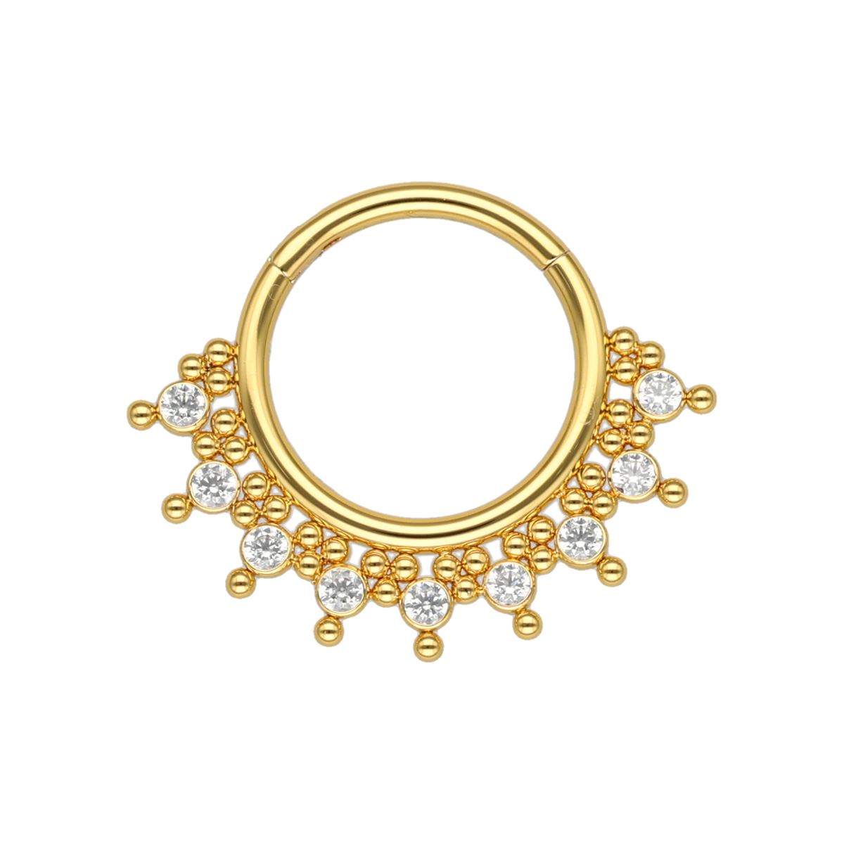 Chirurgenstahl Segmentring/Clicker-goldfarbig Vintage mit weißen Kristallen besetzt