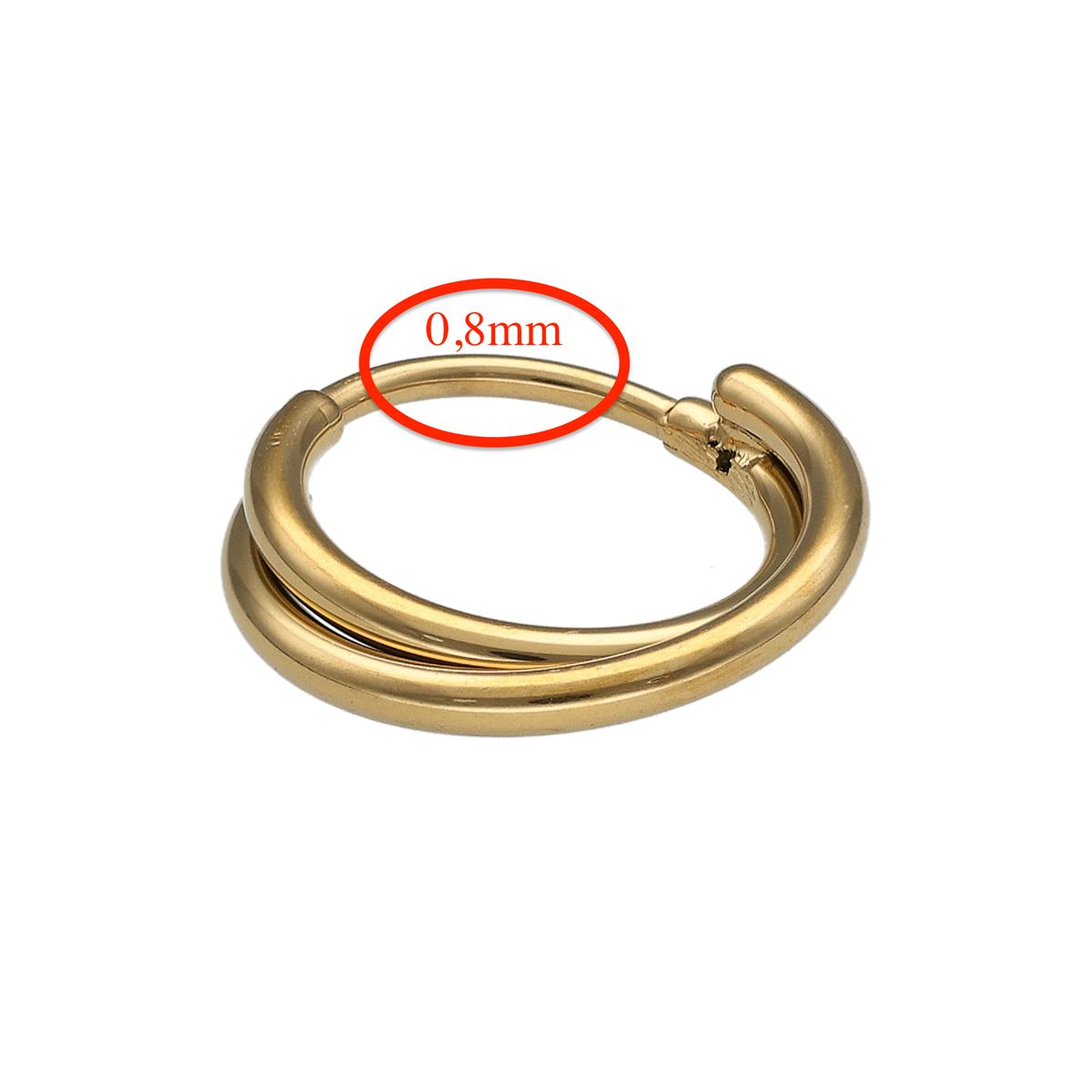Segmentring/clicker in goud chirurgisch staal dubbele rij gekruist 0.8mm