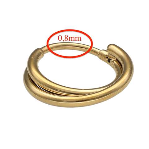 Segment ring/clicker in gold surgical steel double row crossed 0.8mm