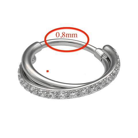 Segment ring/ clicker in surgical steel double row crossed with crystals 0.8mm
