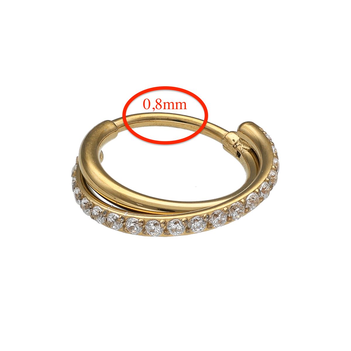 Anneau/clicker en acier doré chirurgical double rangée croisée avec cristaux 0,8 mm