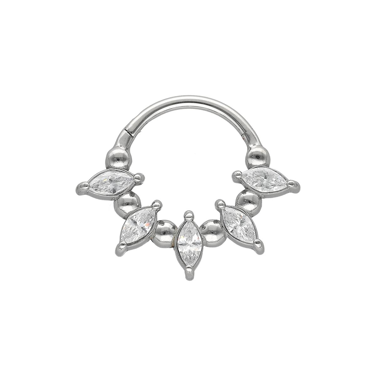 Segmentring/Clicker aus Chirurgenstahl mit ovalen weißen Kristallen