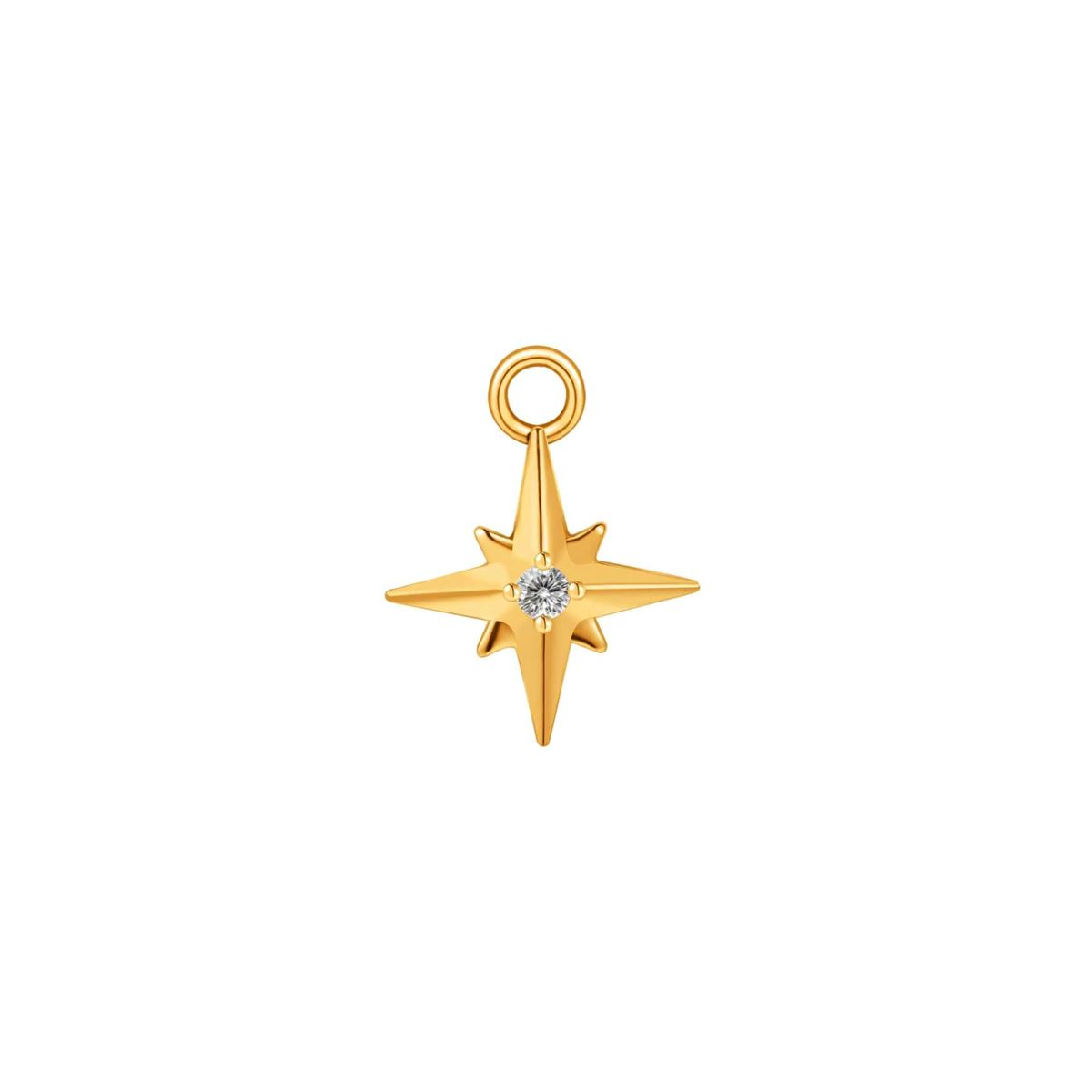 Charm in steel gold colored star with a white crystal