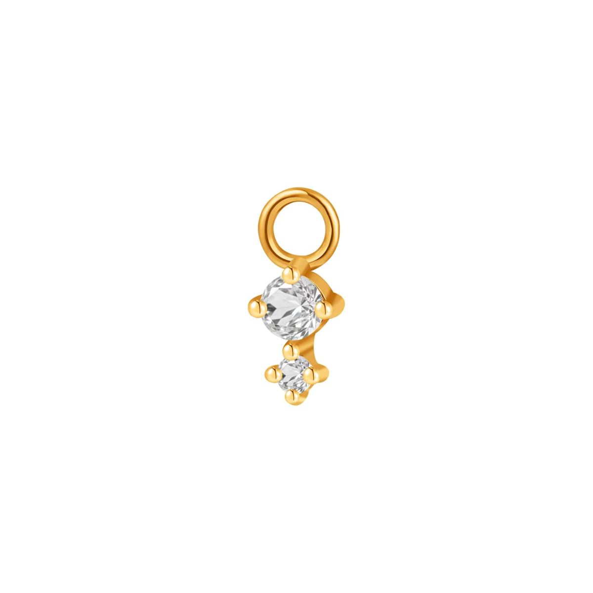 Charm in steel gold colored design with 2 white crystals