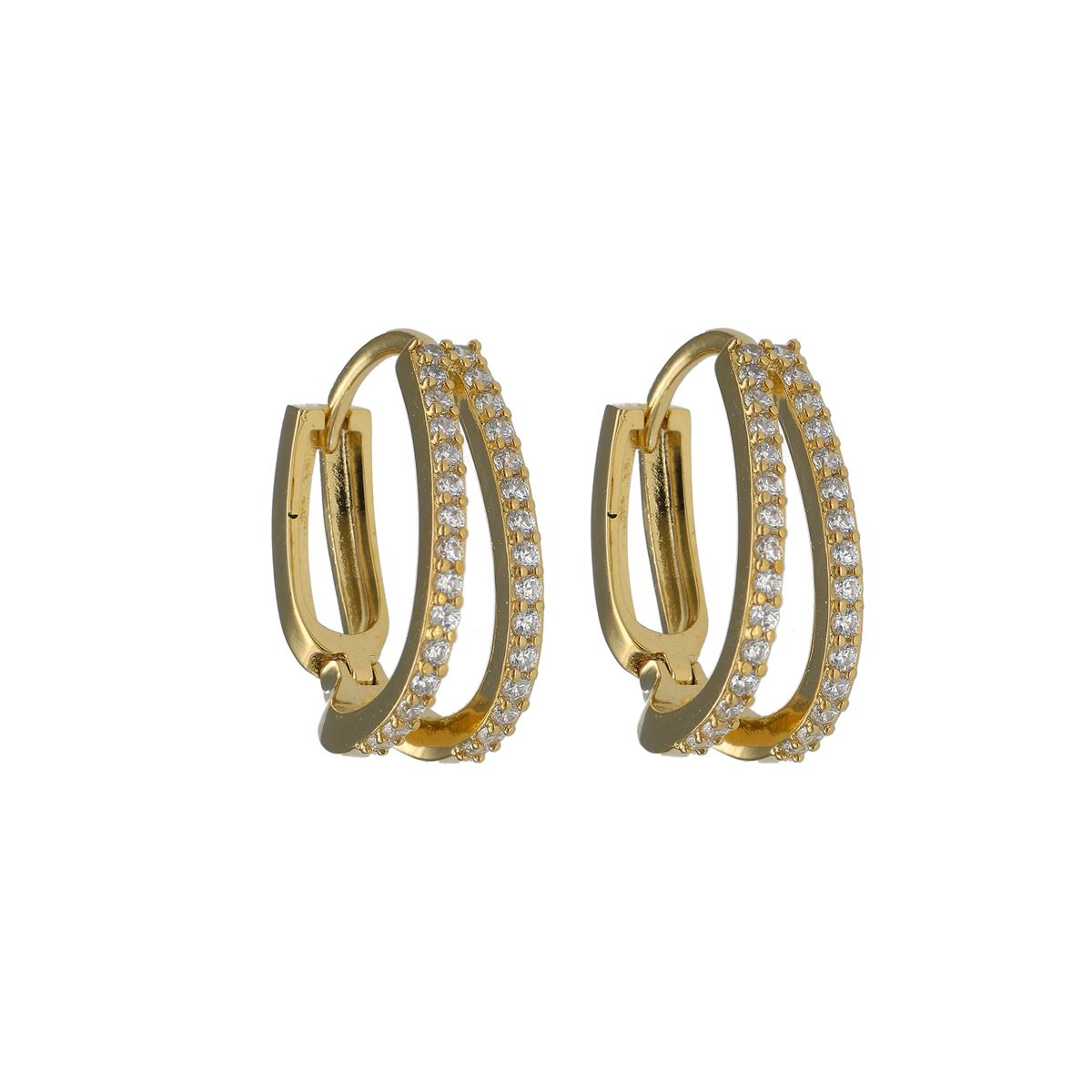 Boucles d'oreilles en acier doré chirurgical avec double rangée de cristaux