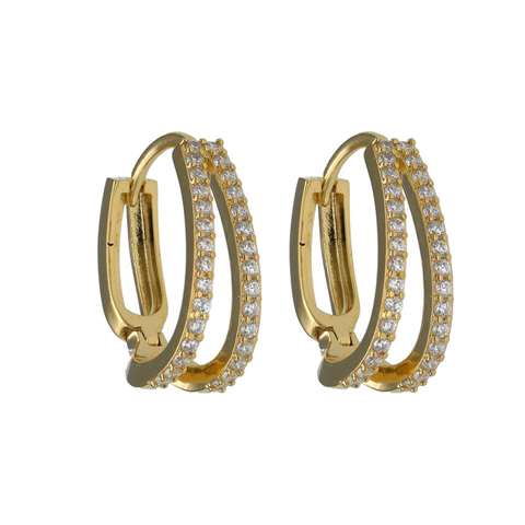 Oorringen in goud chirurgisch staal met dubbele rij kristallen