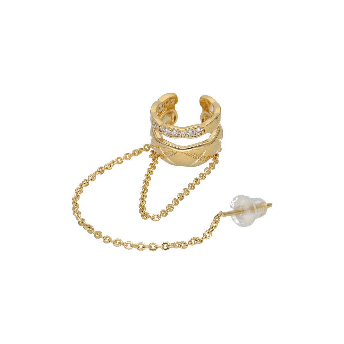 Earcuff in goud chirurgisch staal met een ketting