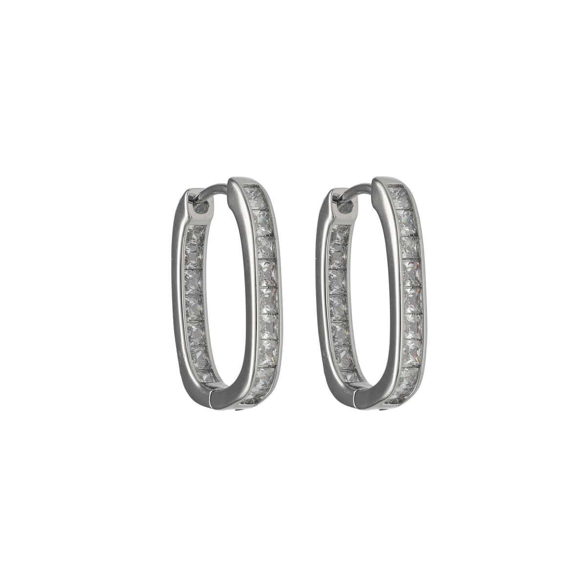 Ovale oorringen in chirurgisch staal bedekt met witte kristallen