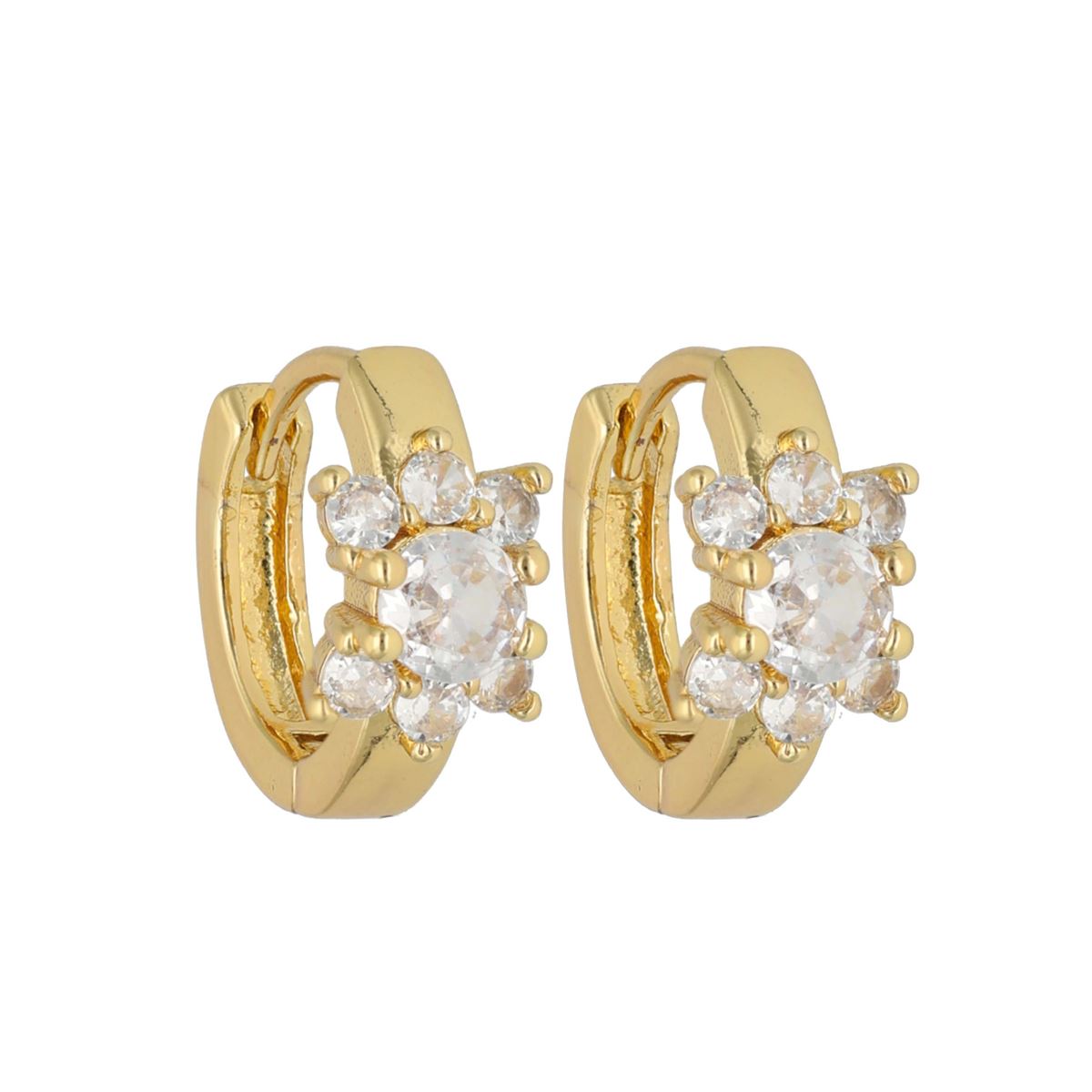 Boucles d'oreilles fantaisie dorées recouvertes de cristaux blancs