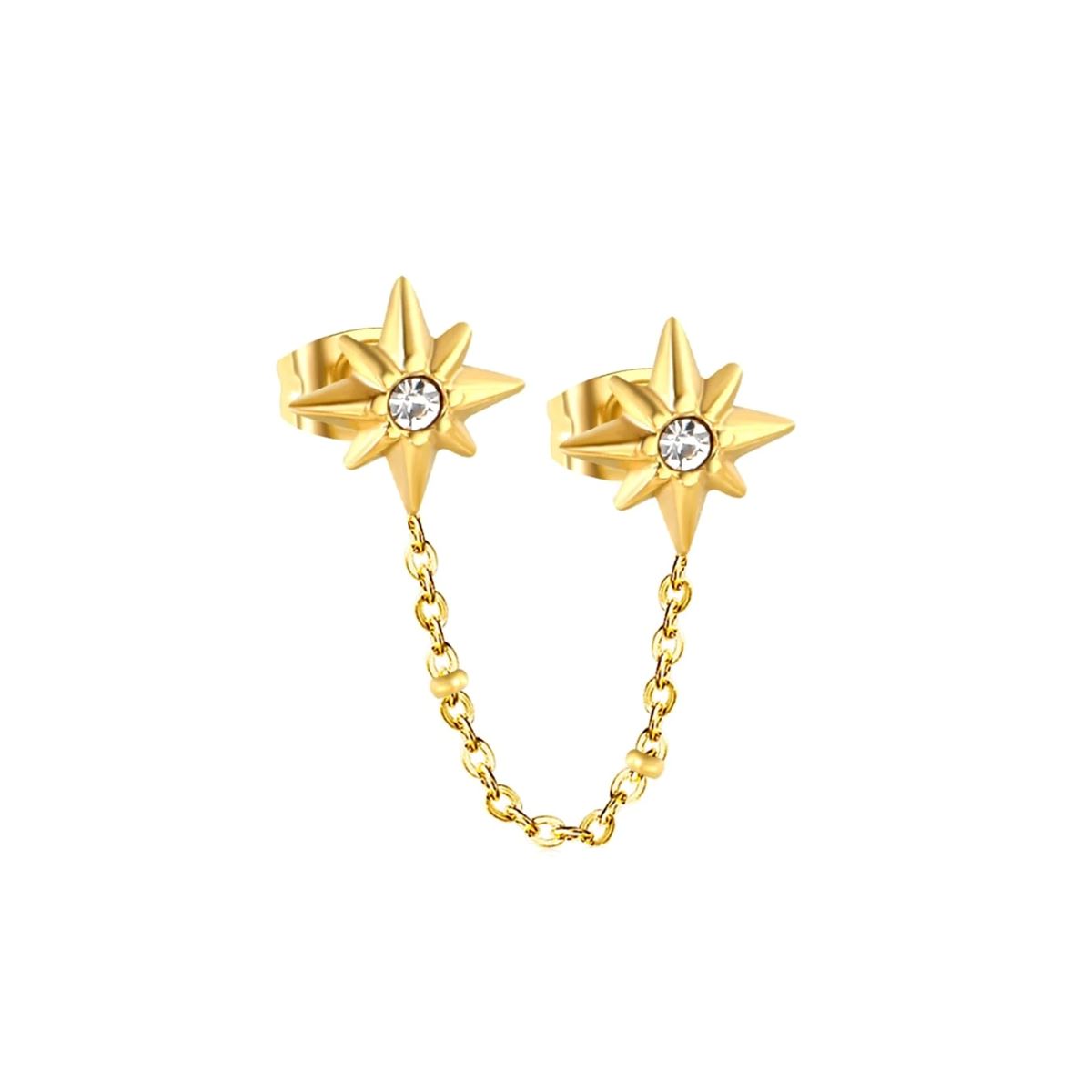 Doppelter Ohrring aus chirurgischem Edelstahl-goldfarbig verbunden durch eine Kette