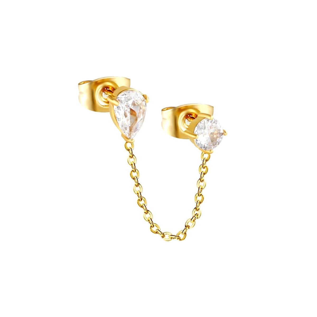 Doppelter Ohrring aus chirurgischem Edelstahl-goldfarbig verbunden durch eine Kette