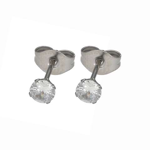 Boucle d'oreille en acier, cristal round blanc