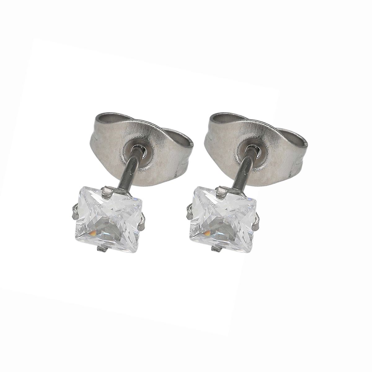 Ohrstecker in stahl, platz kristall weiss