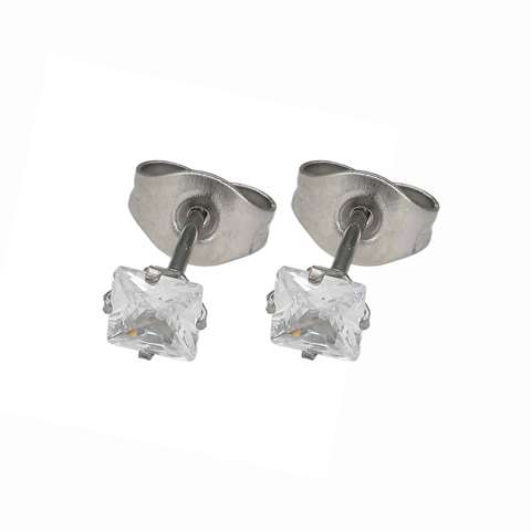 Boucle d'oreille en acier, cristal carré blanc