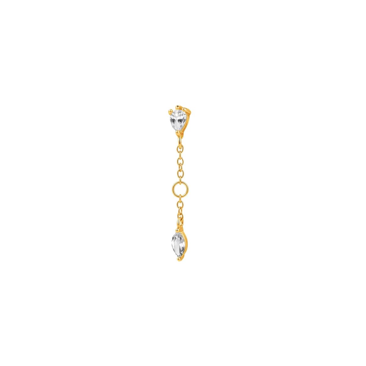Charm in steel gold colored double chains with white crystals
