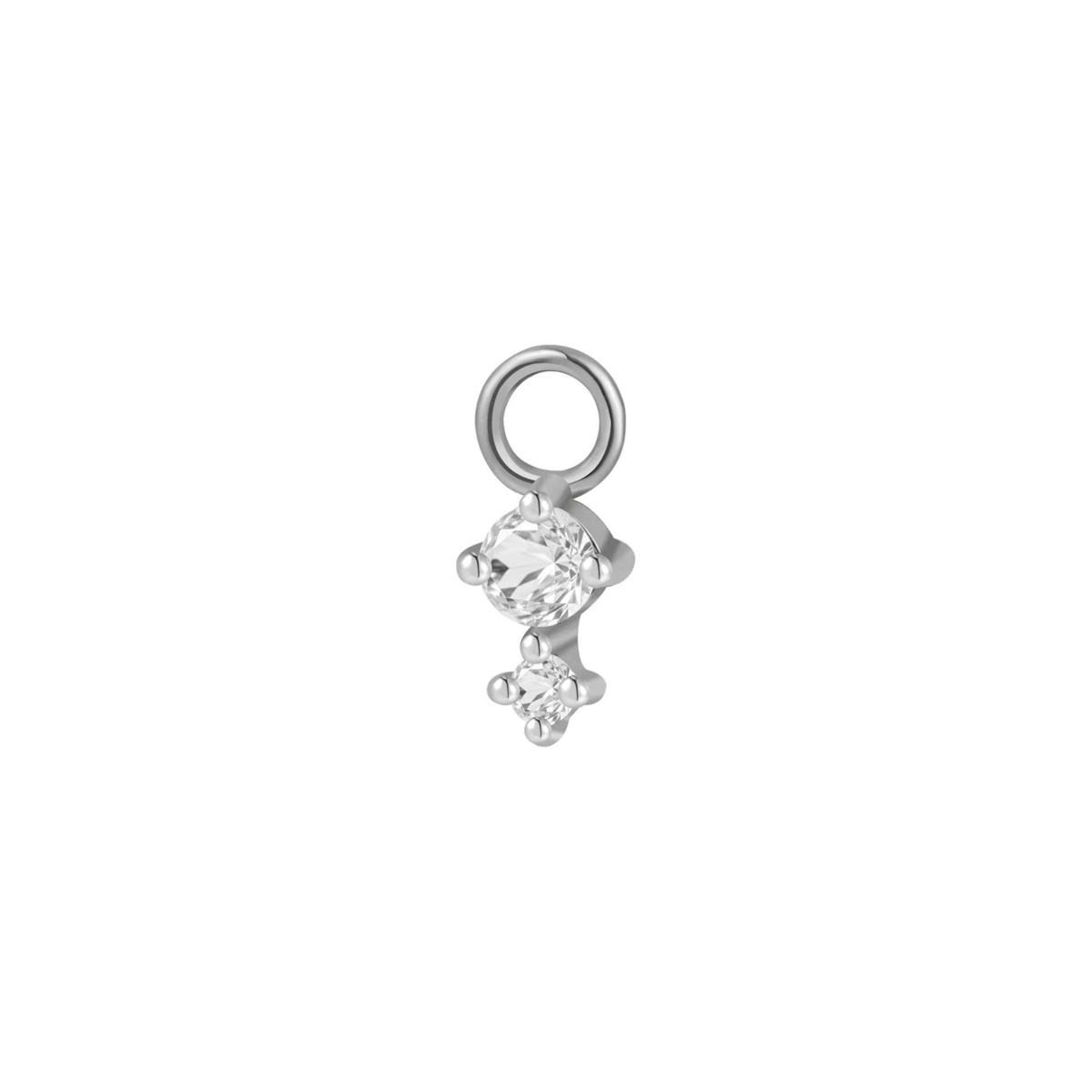 Charm in steel design with 2 white crystals