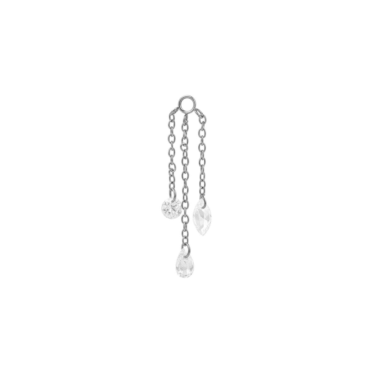 Charm in steel with 3 chains and white crystals