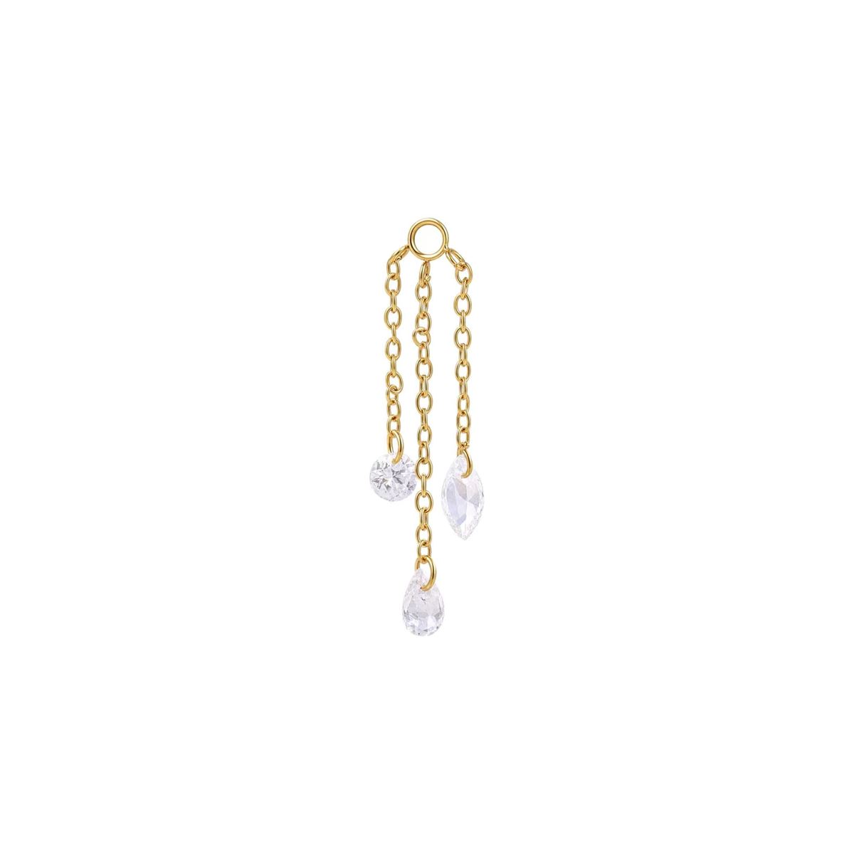 Charm in steel gold colored with 3 chains and white crystals