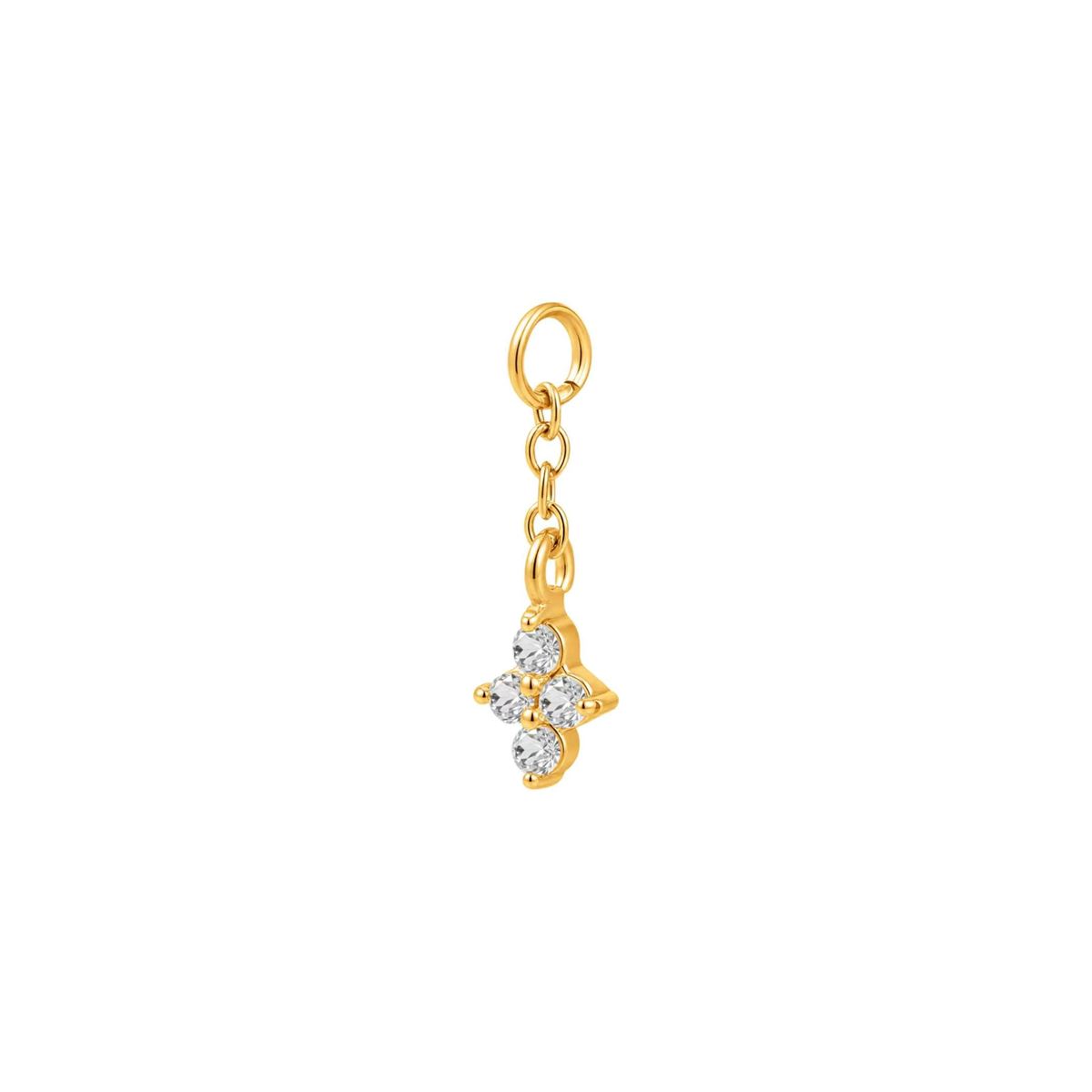 Charm in steel gold colored hanger with 4 white crystals