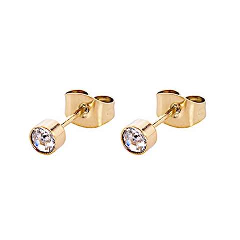 Boucles d'oreilles en acier doré chirurgical avec un cristal rond