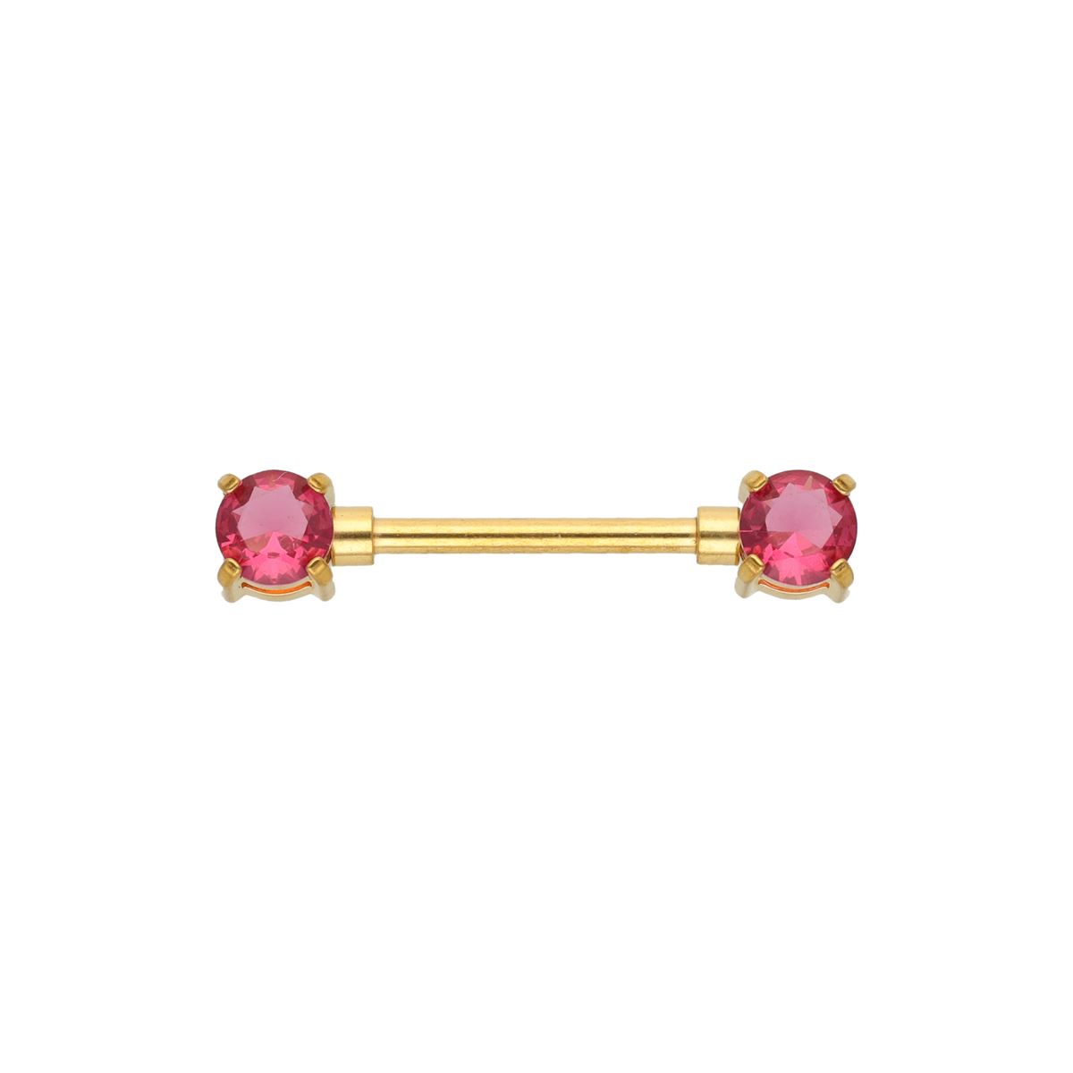 Tepelpiercing in goud chirurgisch staal met 2 fuchsia kristallen