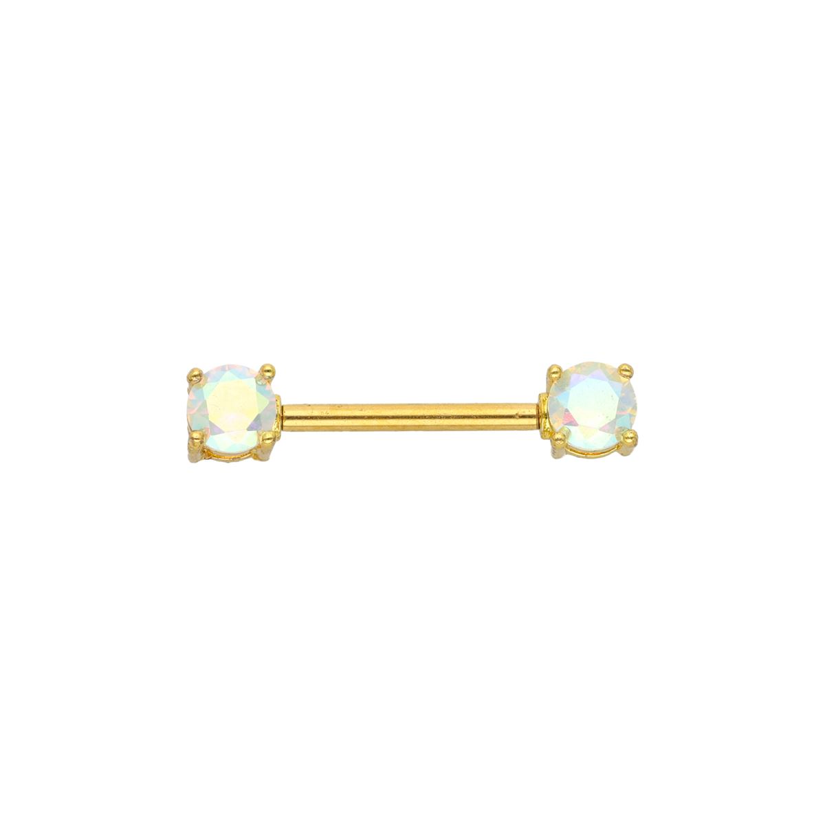 Piercing de téton en acier doré chirurgical avec des cristaux A.B. (Irisée)