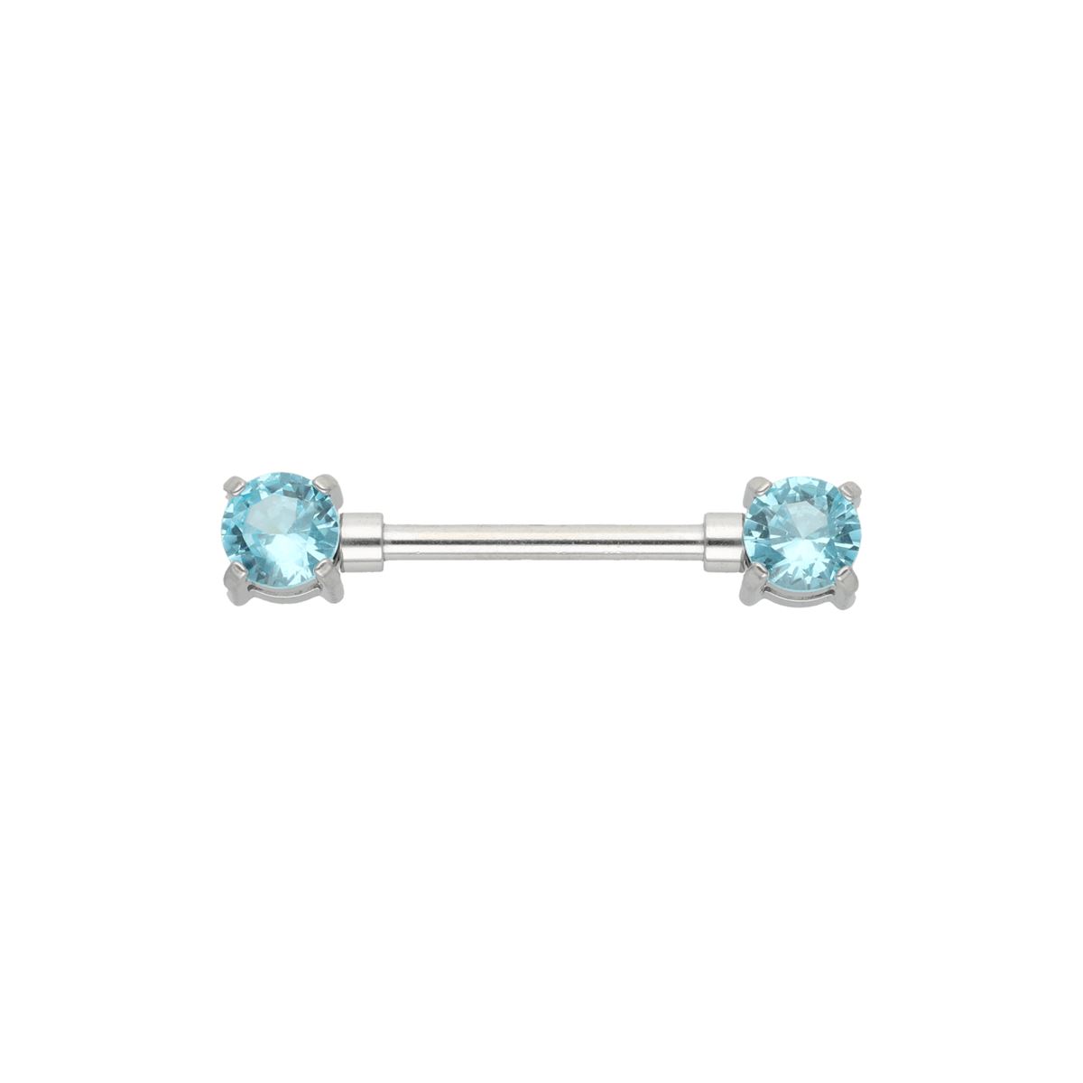 Tepelpiercing in chirurgisch staal, licht blauwe kristallen