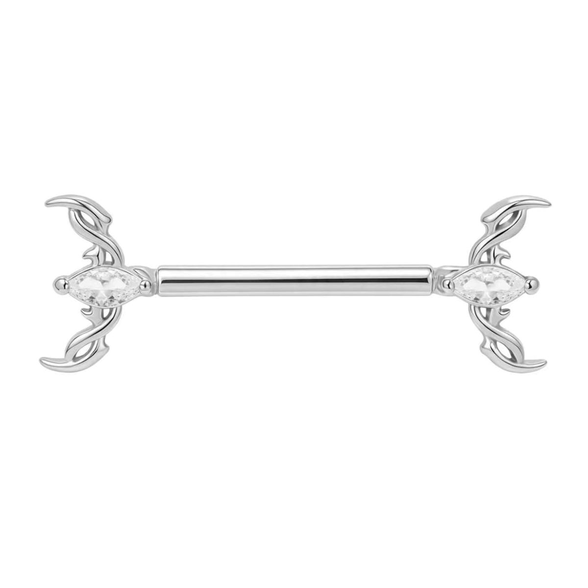 Brustwarzenpiercing aus Chirurgenstahl mit eleganten Flügeln und weißen Kristallen