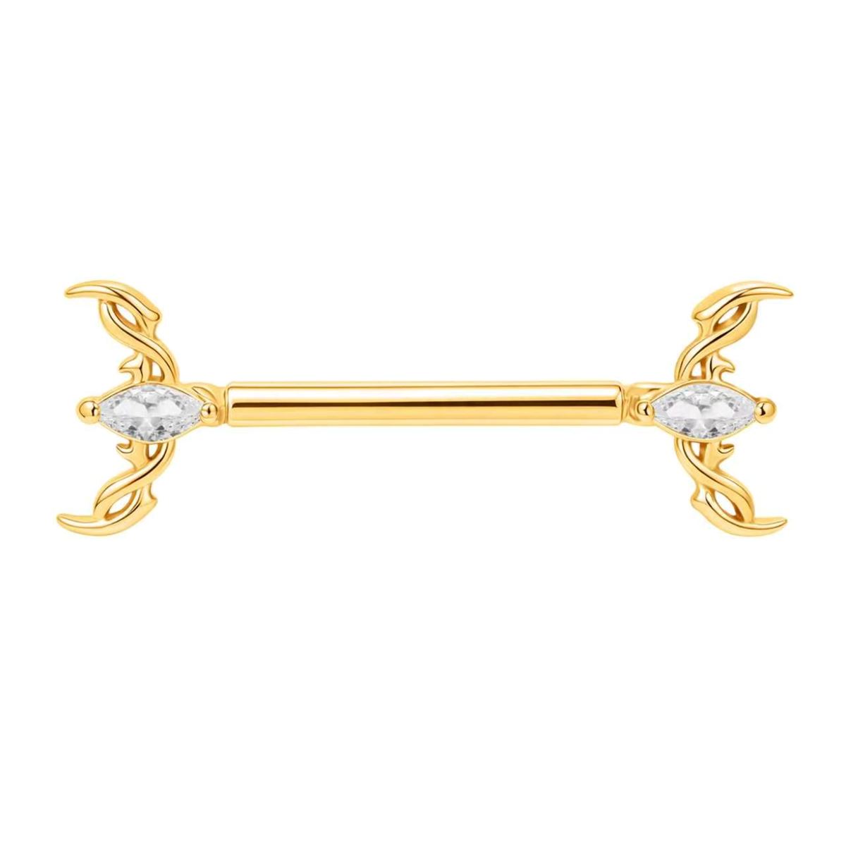 Brustwarzenpiercing aus goldfarbenem Chirurgenstahl mit eleganten Flügeln und weißen Kristallen
