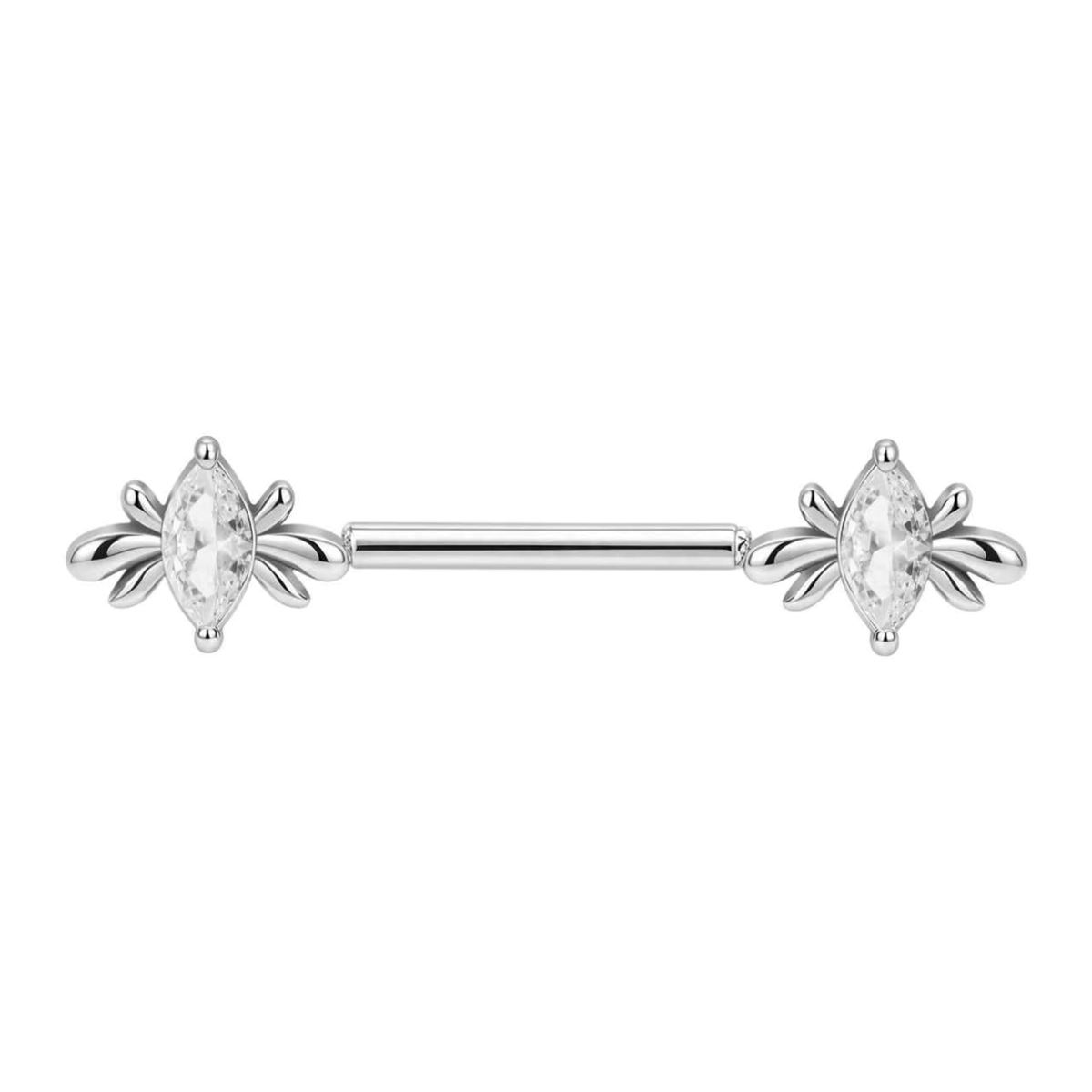 Brustwarzenpiercing aus Chirurgenstahl mit eleganten Blumenmotiven und weißen Kristallen