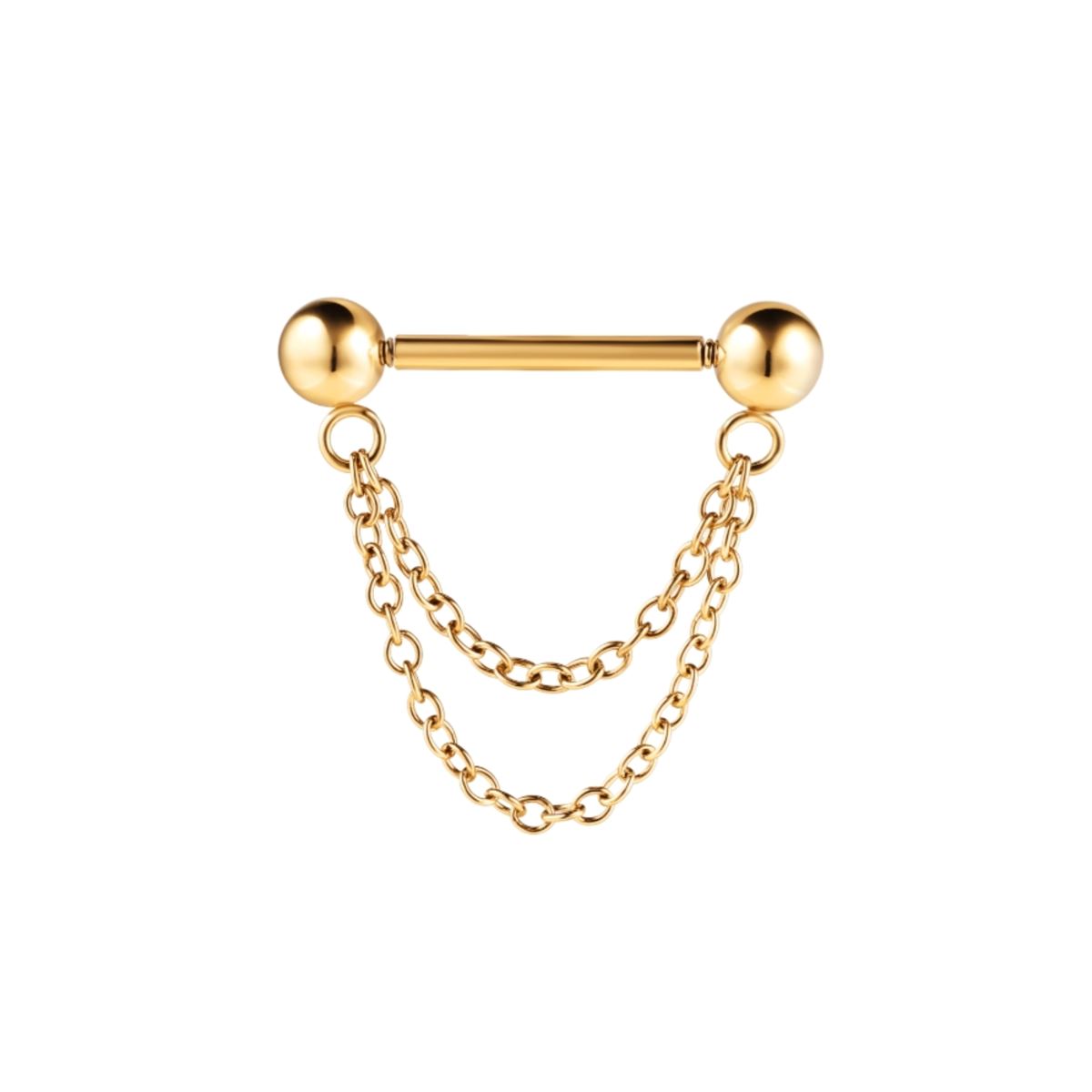 Tepelpiercing in goud chirurgisch staal met dubbele ketting push in