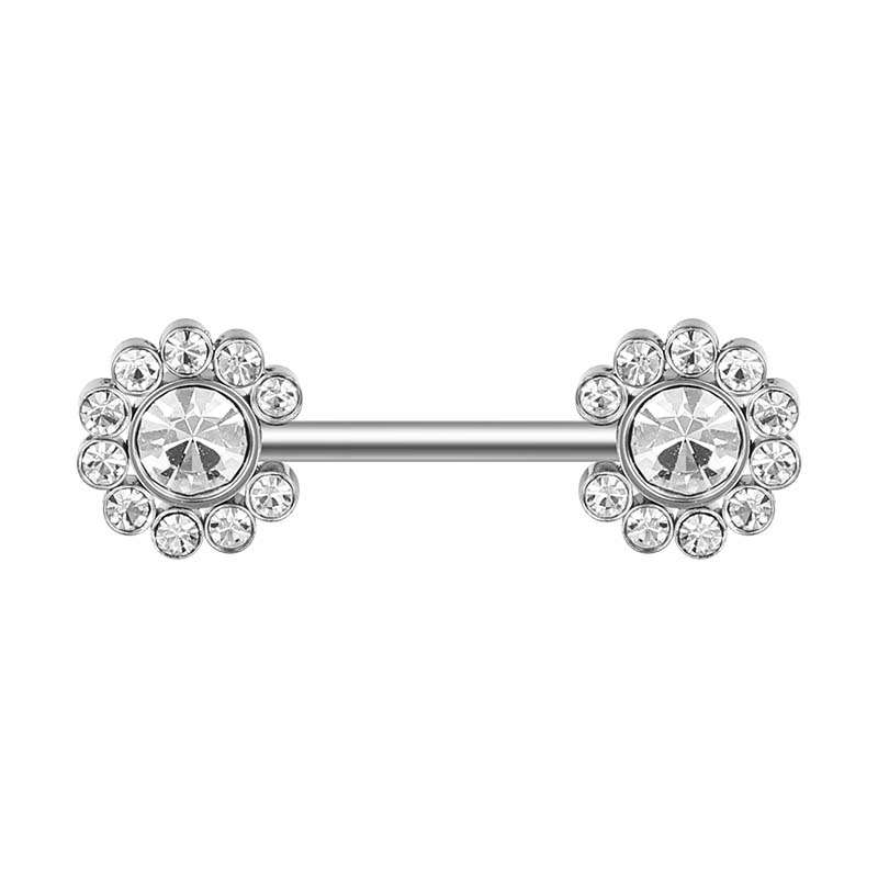 Nipple piercing in surgical steel-round motif covered with white crystals -  Evy's Secrets