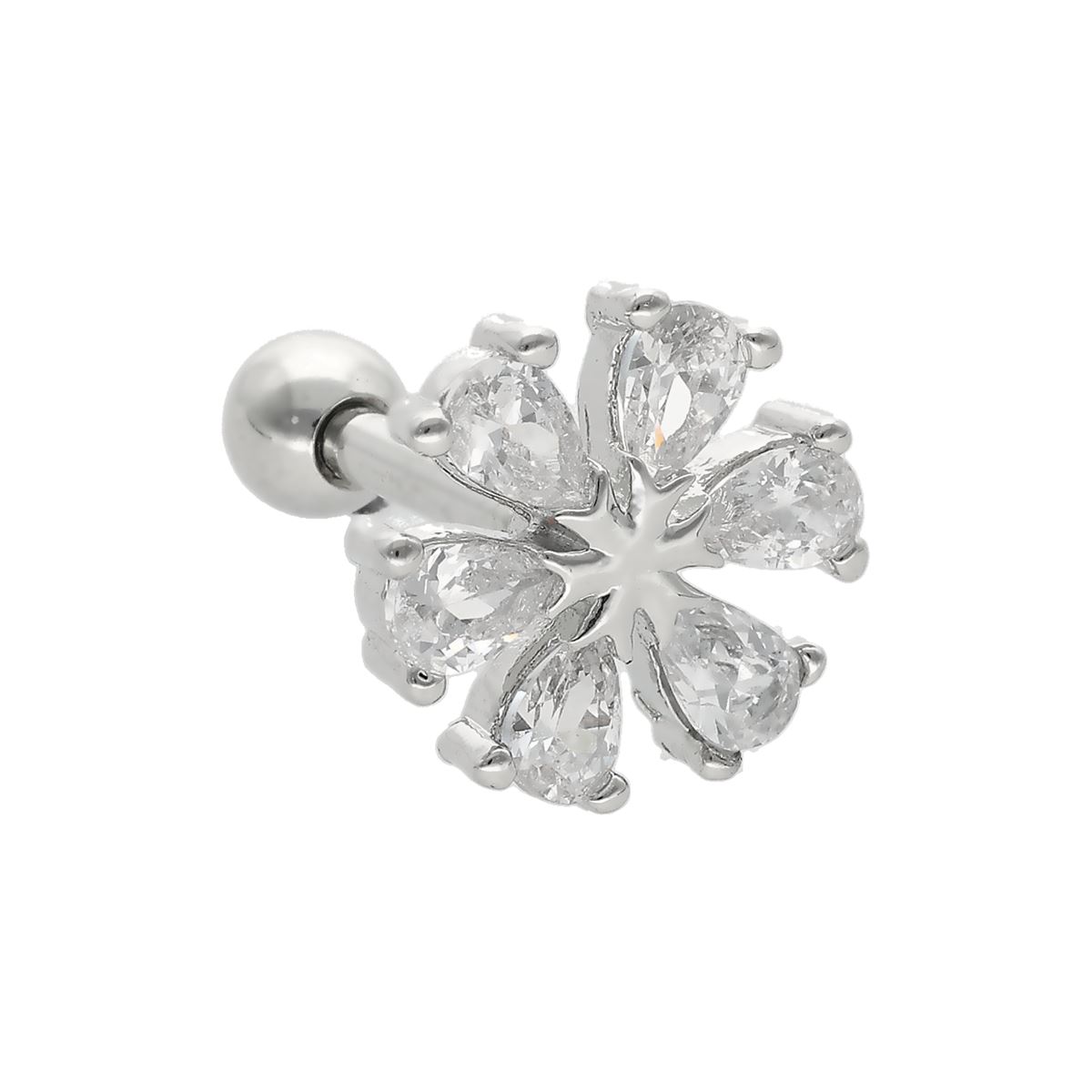 Helix/tragus piercing in chirurgisch staal-rond motief bedekt met witte kristallen