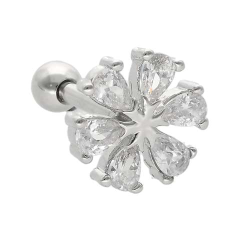 Helix/tragus piercing in surgical steel-round motif covered with white crystals