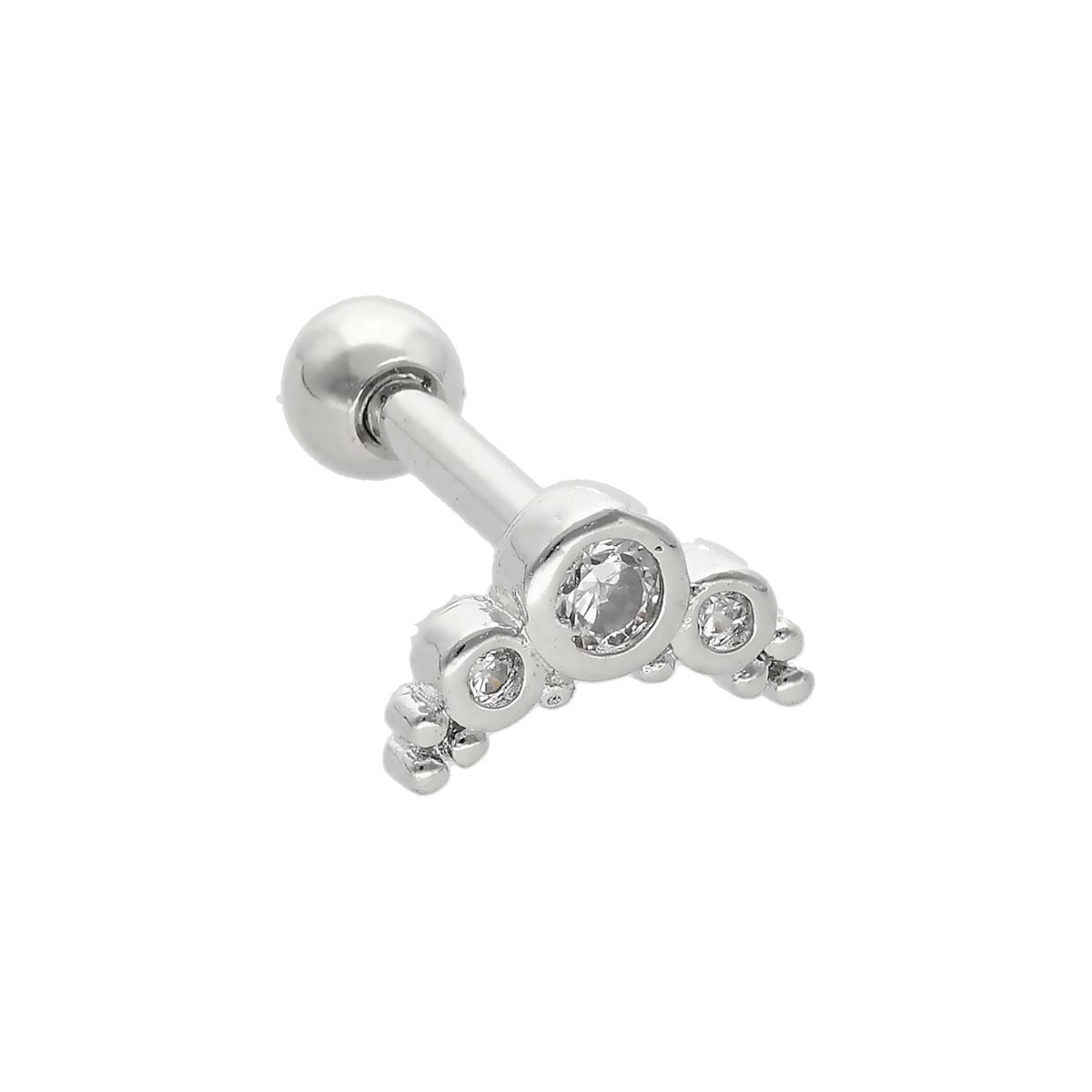 Helix/tragus piercing in chirurgisch staal-afgerond motief met witte kristallen